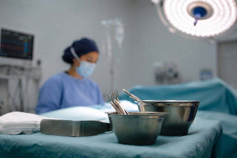 Operating room prepared for breast augmentation surgery at Kiwanuka Plastic Surgery
